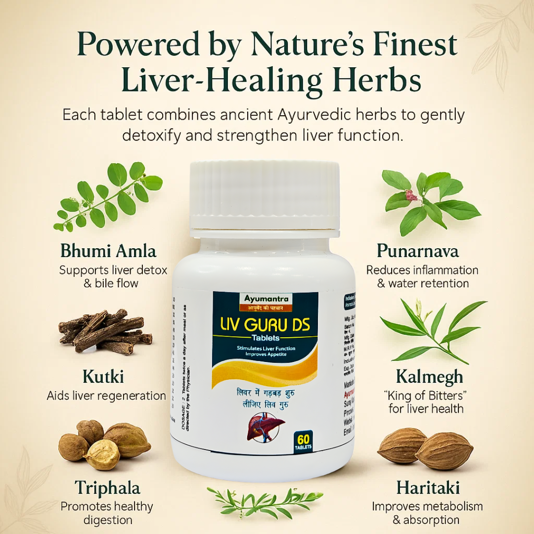 Ayumantra Liv Guru DS Tablets | Herbal Detox for Fatty Liver & Jaundice (60 Tablets)