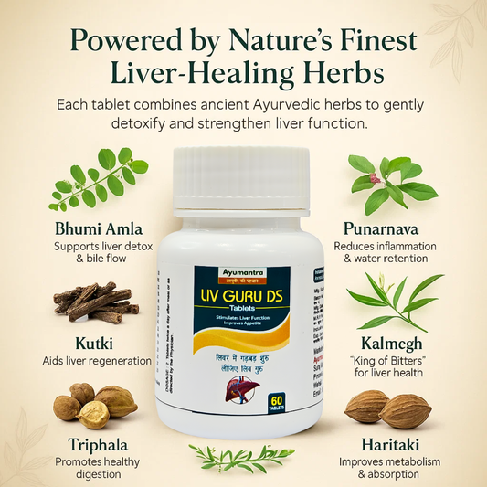 Ayumantra Liv Guru DS Tablets | Herbal Detox for Fatty Liver & Jaundice (60 Tablets)