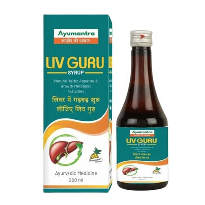 Ayumantra LIV GURU Syrup |Alcoholic & Fatty Liver Detox Cleanser Tonic Ayurvedic Liver Health Wellness Medicine/Supplement|Improves Appetite Digestion|Effective Liver Tonic - 200ML