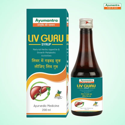 Ayumantra LIV GURU Syrup |Alcoholic & Fatty Liver Detox Cleanser Tonic Ayurvedic Liver Health Wellness Medicine/Supplement|Improves Appetite Digestion|Effective Liver Tonic - 200ML