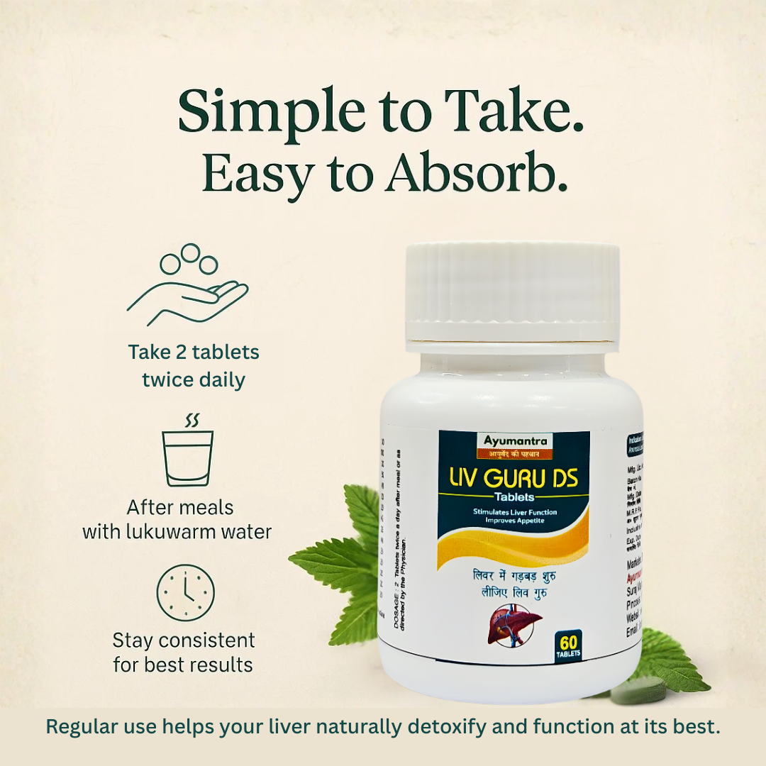 Ayumantra Liv Guru DS Tablets | Herbal Detox for Fatty Liver & Jaundice (60 Tablets)