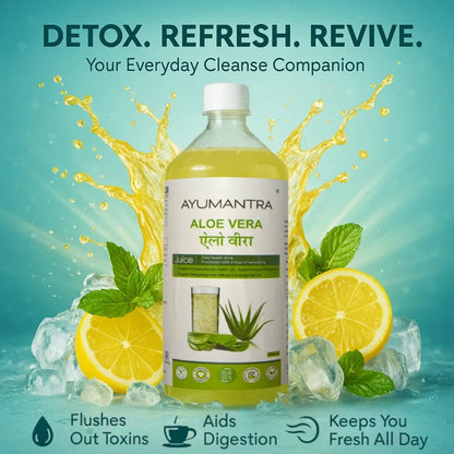 Ayumantra Aloe Vera Juice | Rejuvenates Skin and Hair | Natural Juice for Skin Care | No Added Sugar (1L)