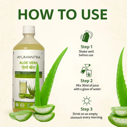 Ayumantra Aloe Vera Juice | Rejuvenates Skin and Hair | Natural Juice for Skin Care | No Added Sugar (1L)