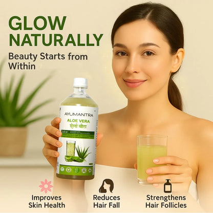 Ayumantra Aloe Vera Juice | Rejuvenates Skin and Hair | Natural Juice for Skin Care | No Added Sugar (1L)